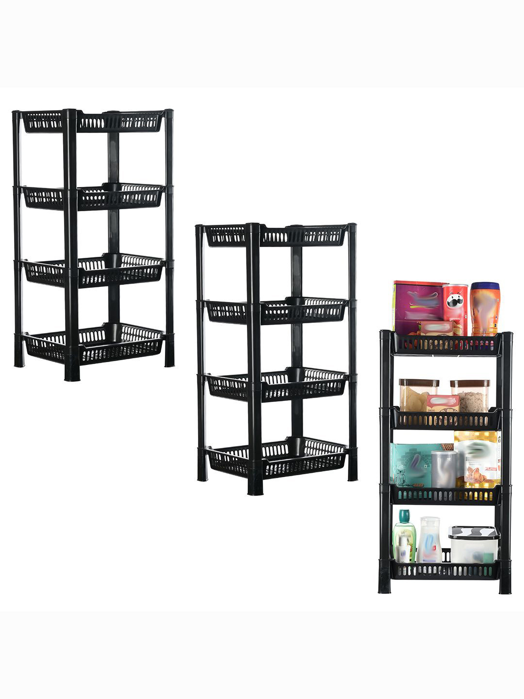 Kuber Industries Black 3 Pieces Long Lasting 4 Tier Kitchen Organisers