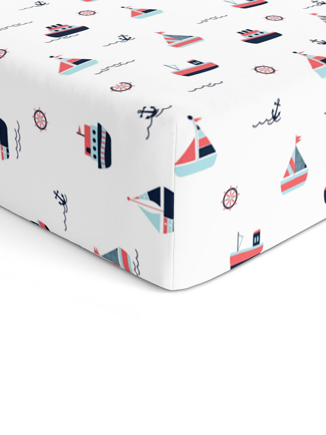 The White Cradle Yacht White Conversational Cotton Skin-Friendly 120 TC Fitted Crib Coarse Bedsheet -52 x 28 inches