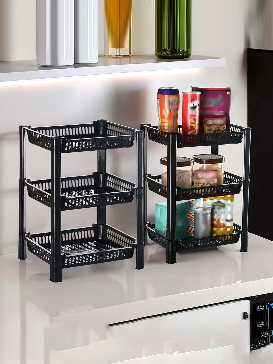Kuber Industries Black 2 Pieces Long Lasting 3 Tier Kitchen Organisers