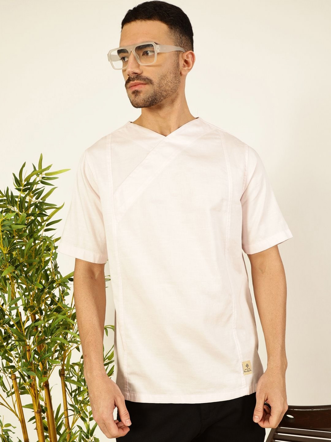 Thomas Scott Men Solid V-Neck Cotton Boxy T-Shirt