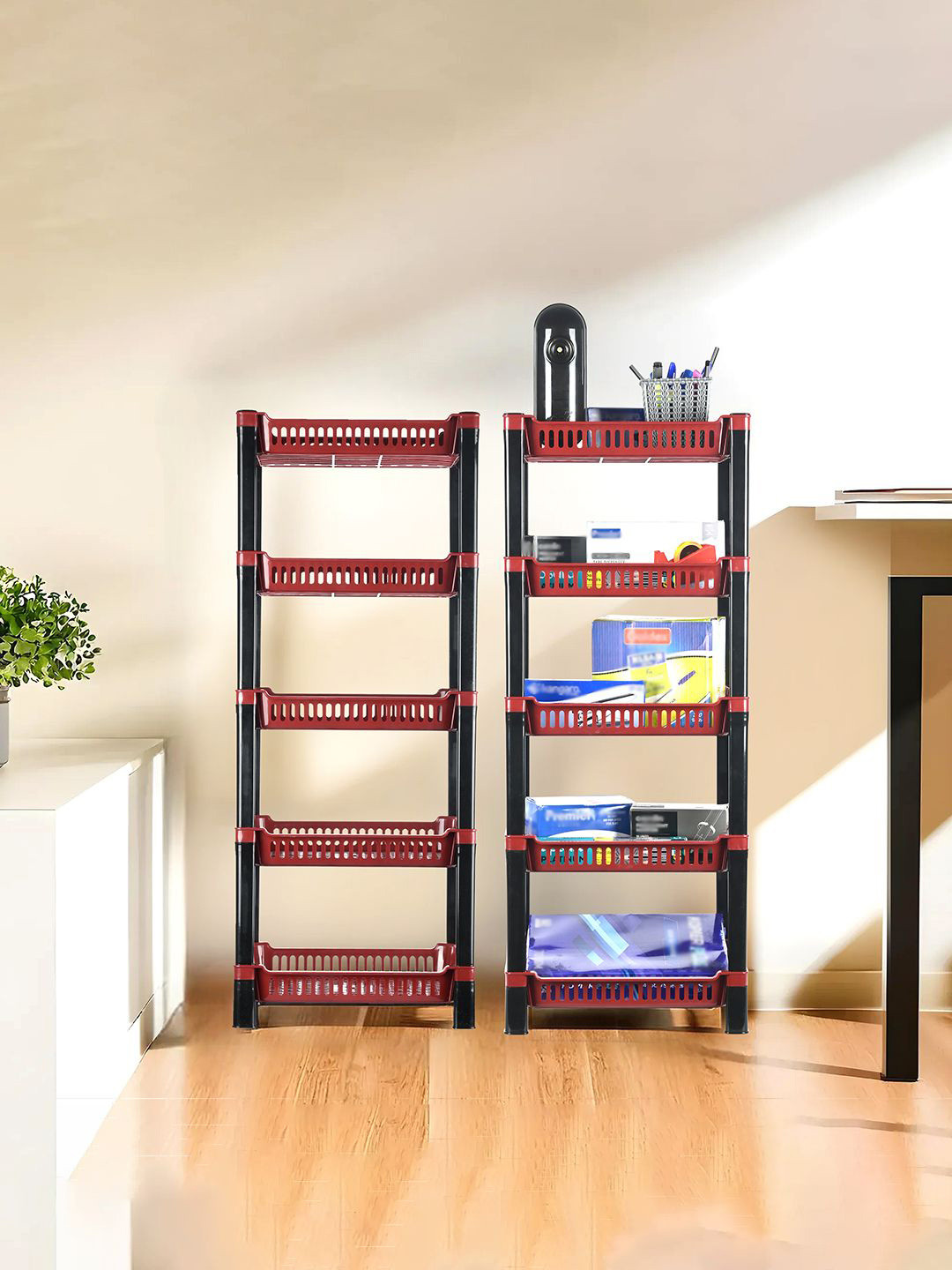 Kuber Industries Maroon & Black 2 Pieces Long Lasting Multi-Utility Organisers