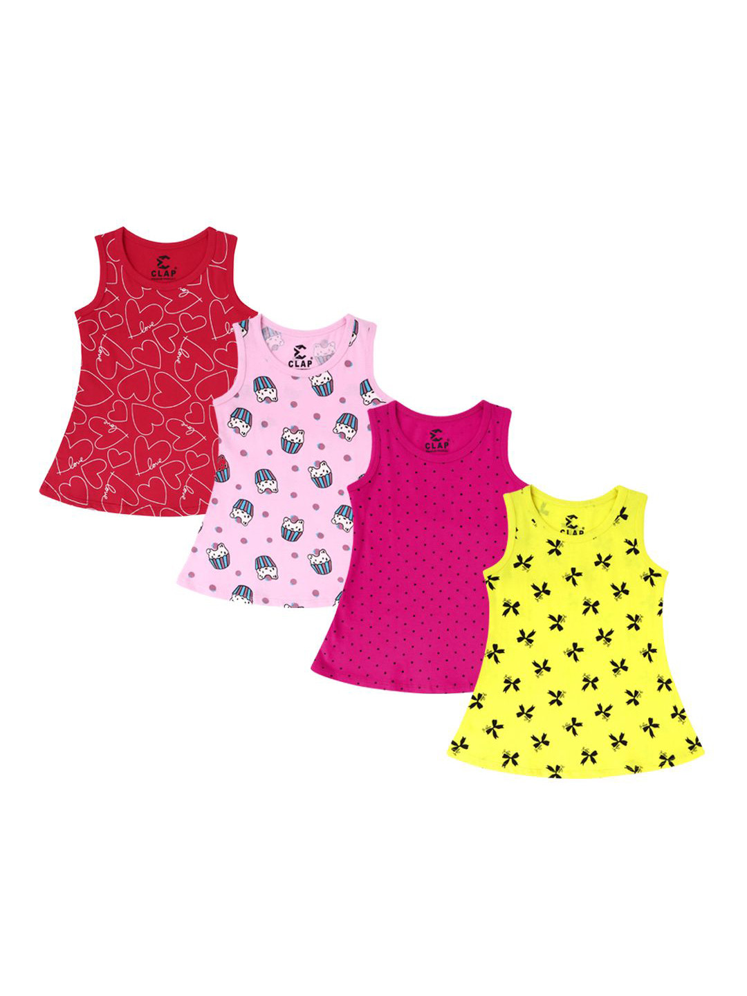 CLAP Girls Pack of 4 Printed A Line Midi Dress