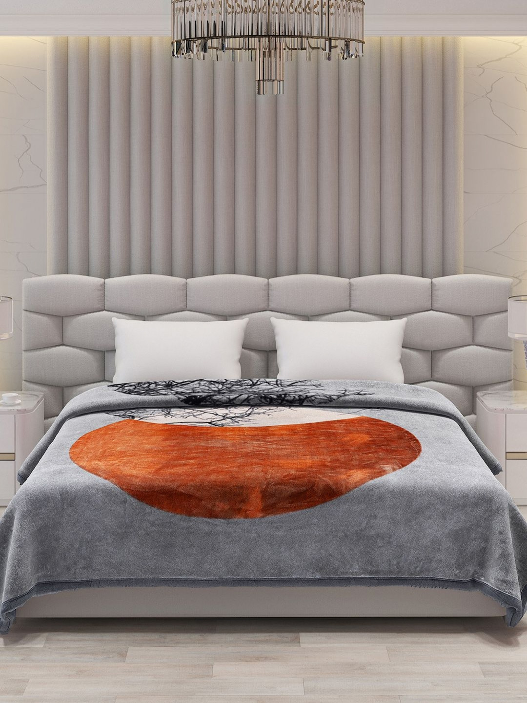 Monte Carlo Blue & Orange Coloured Geometric 600 GSM Mild Winter Double Bed Blanket