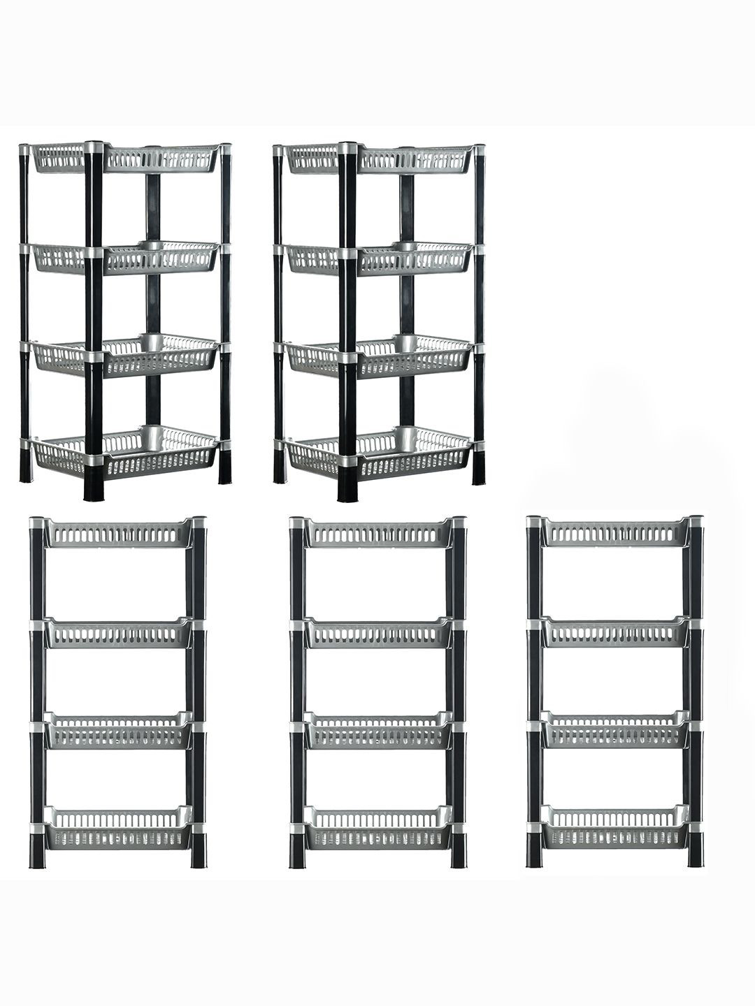 Kuber Industries Black & Grey 5 Pieces 4-Tier Multi Utility Organisers