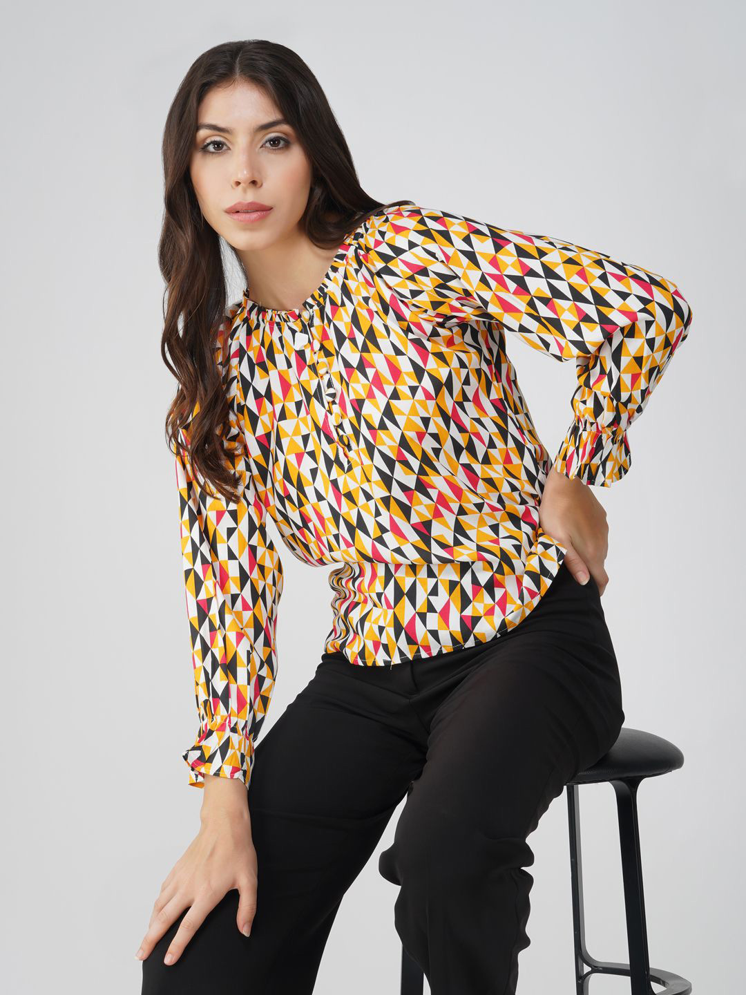 Vastraa Fusion Print Mandarin Collar Top
