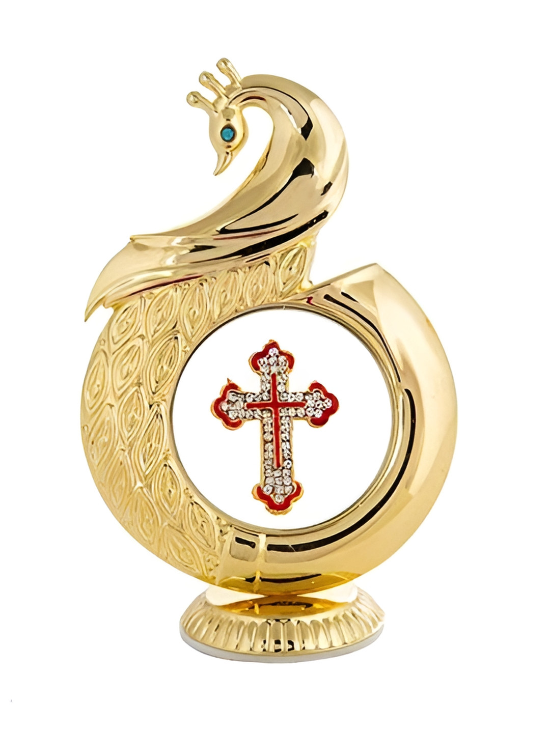 INTERNATIONAL GIFT Jesus Cross Sign Gold Metal Metallic Prayer Room Small Showpiece - 3.3 Inches
