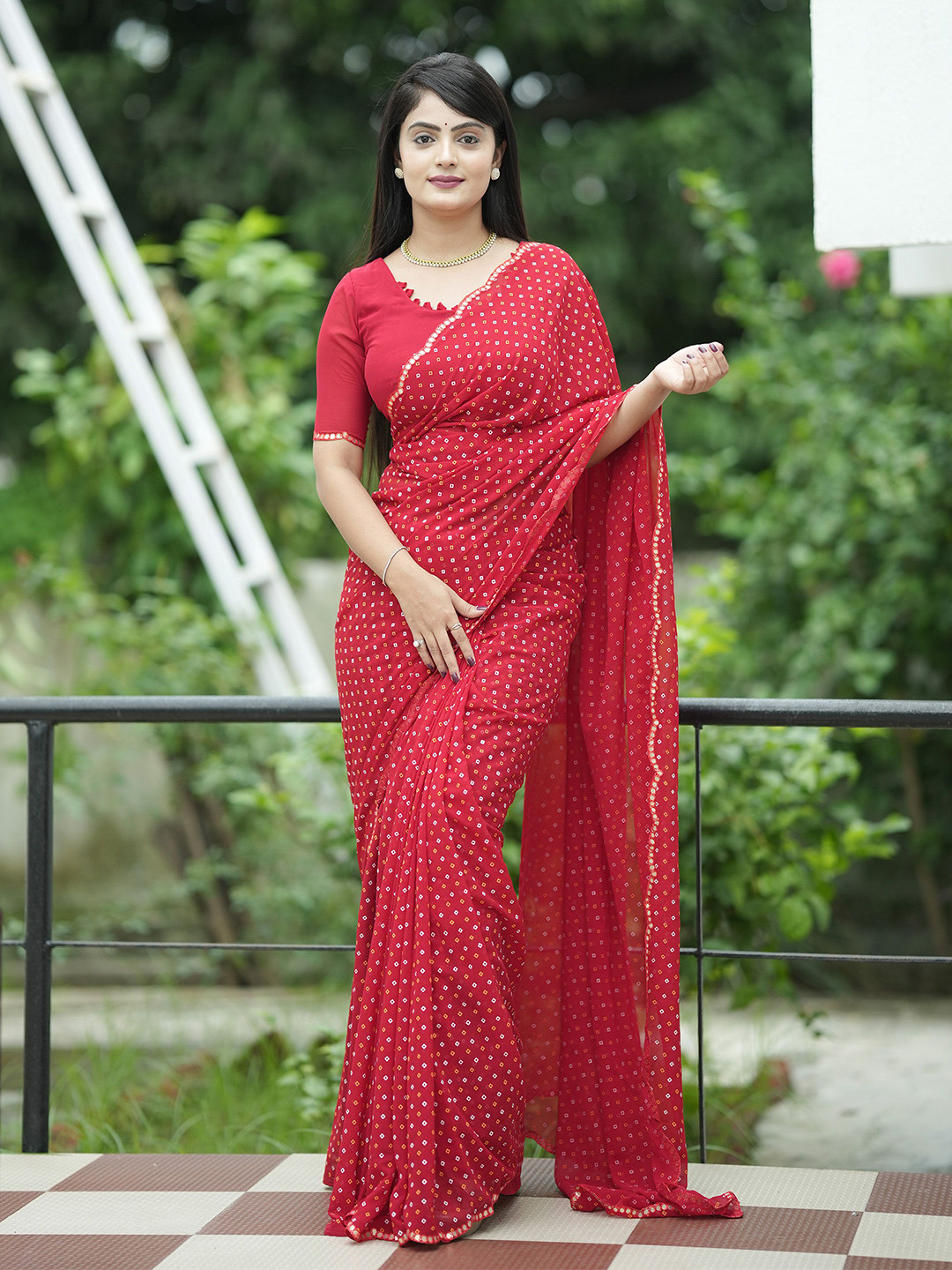 Anouk Bandhani Mirror Work Bandhani Saree