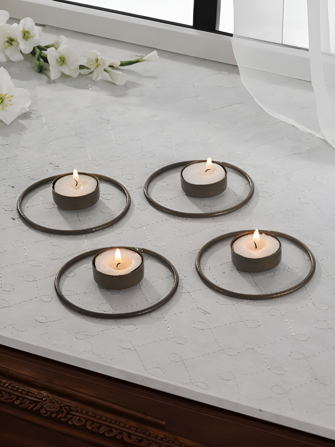 Homspurts Copper-Toned 4 Pieces Tea Light Candle Holder