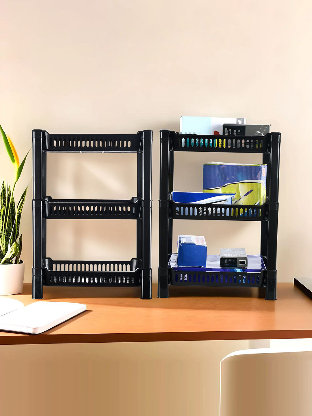 Kuber Industries Black 2 Pieces 3 Tier Multi-Utility Organisers