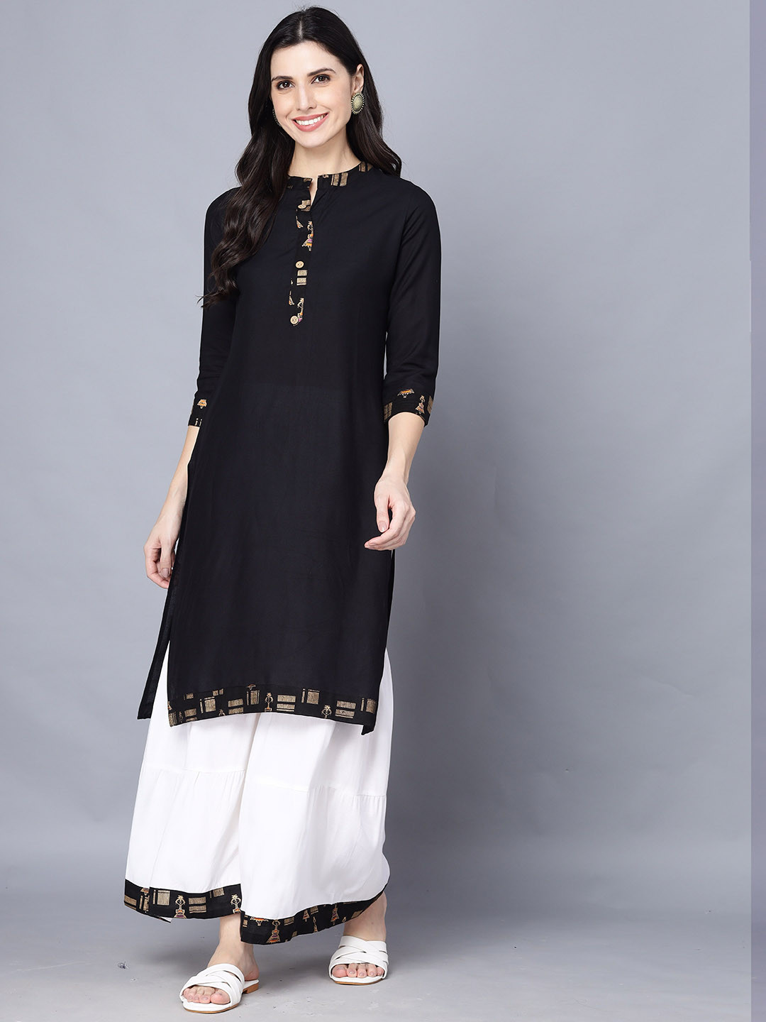 Parth Fab Floral Yoke Design Mandarin Collar Straight Kurta With Sharara