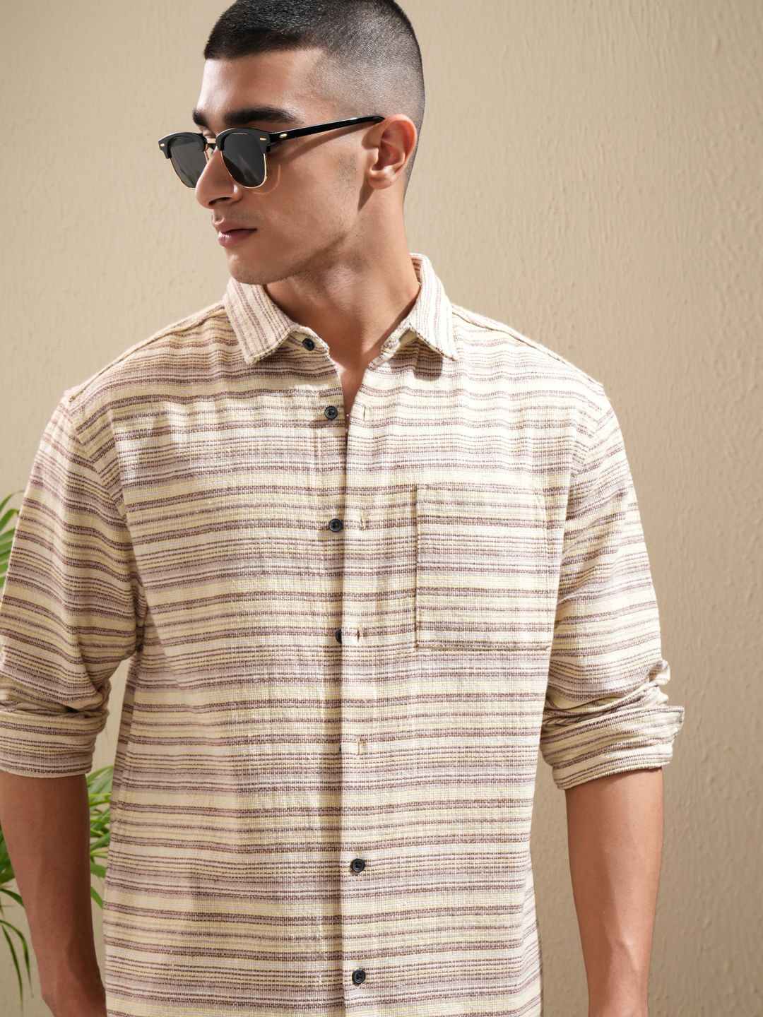 Highlander Men Textured Dobby Relax Fit Button Down Collar Shirt