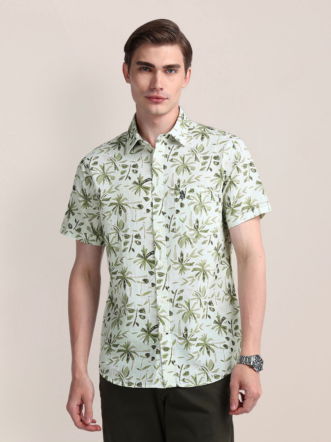 U.S. Polo Assn. Men Modern Slim Fit Floral Opaque Printed Casual Shirt