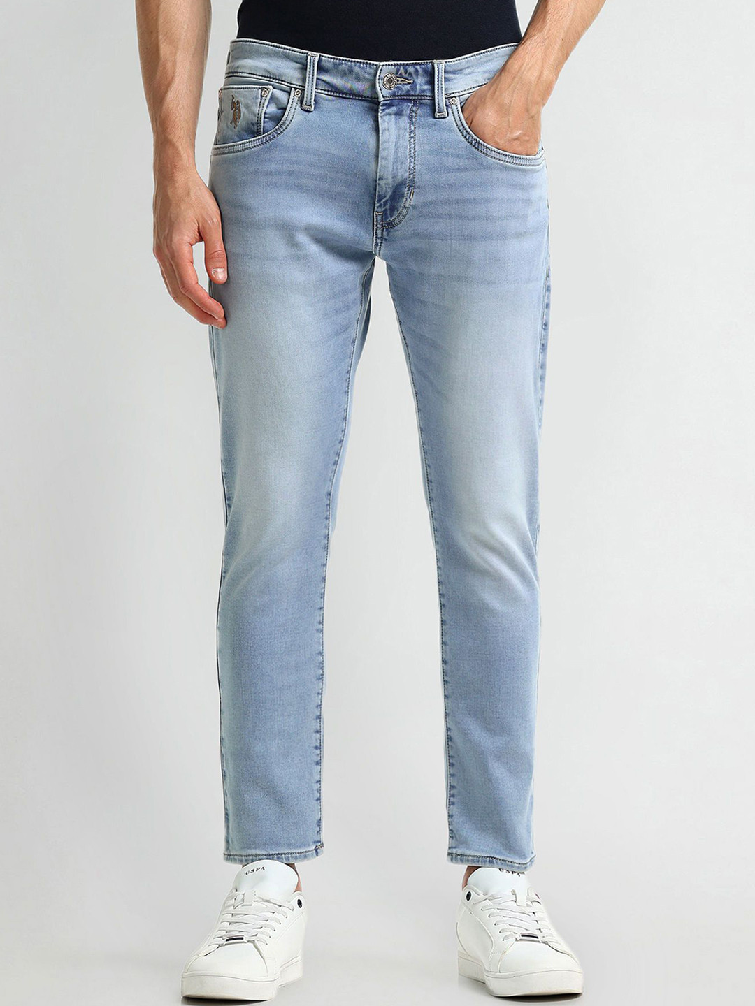 U.S. Polo Assn. Men Prince Slim Fit Mid-Rise Cotton Light Fade Stretchable Jeans