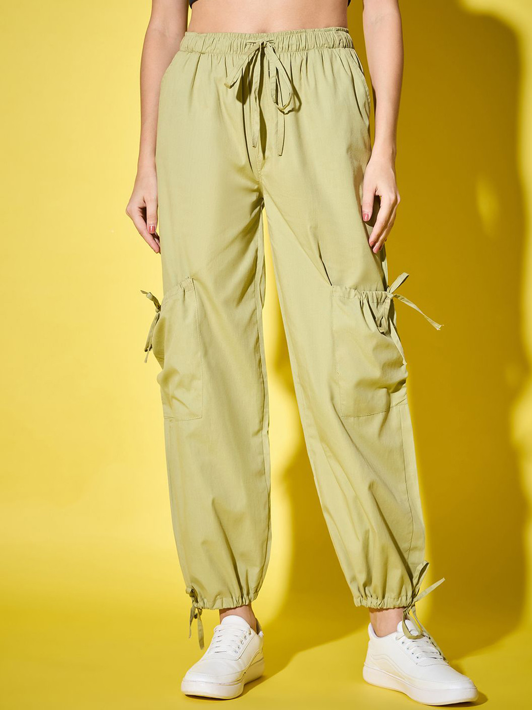 BUY NEW TREND Women Relaxed Straight Fit High-Rise Parachute Trousers
