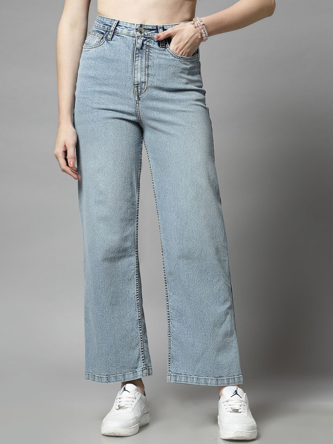 COSMIC TRIO Women Smart Wide Leg High-Rise Light Fade Stretchable Jeans
