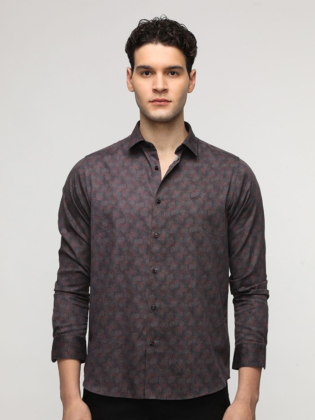 Crocodile Men Comfort Spread Collar Conversational Printed Cotton Casual Shirt