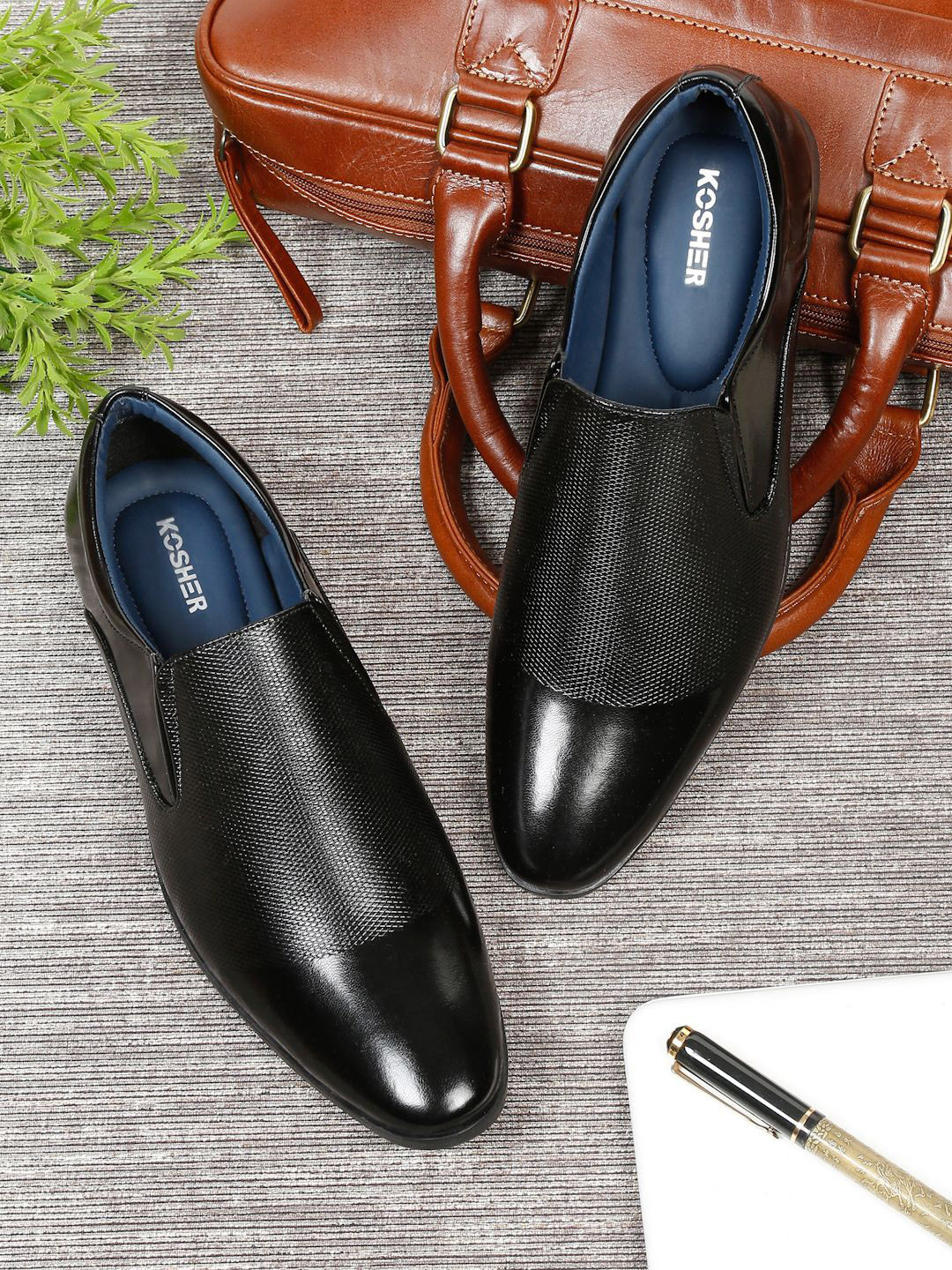 Kosher Men Textured Formal Slip-Ons Shoes