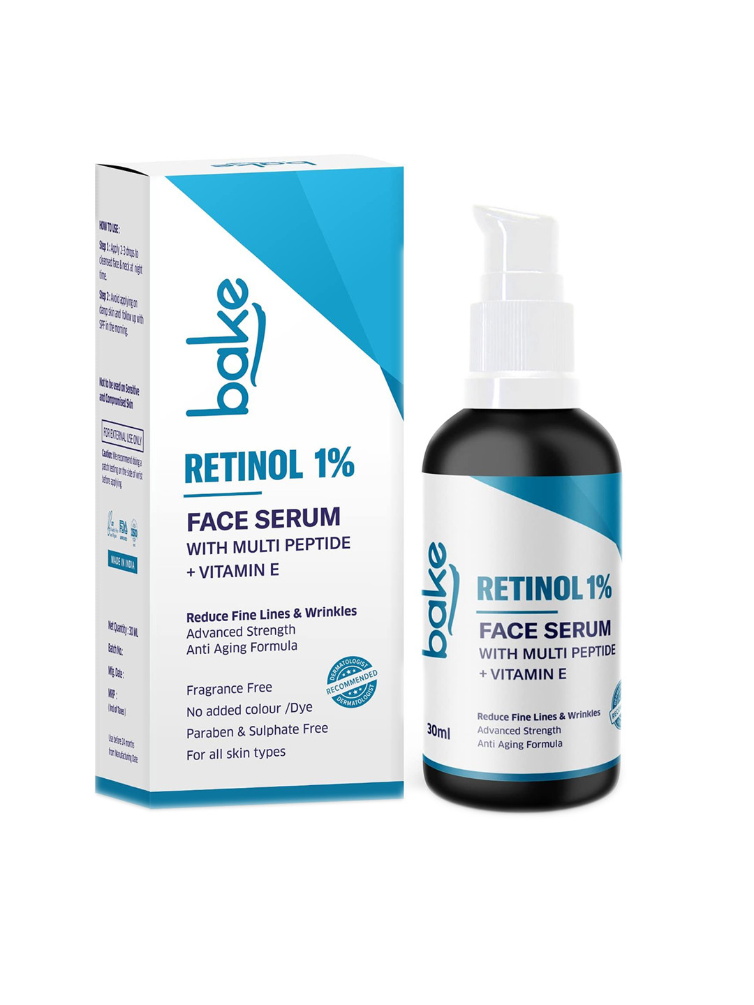BAKE 1% Retinol Serum with 2% Multi Peptides for Anti Aging, Skin Rejuvenation- 30 ml