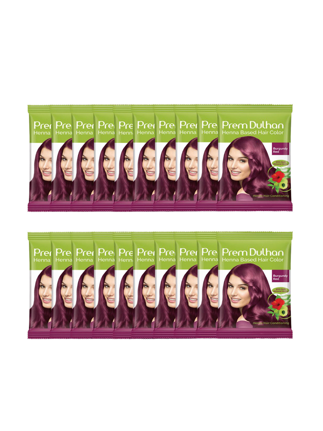 Prem Dulhan Set Of 20 Henna Based Hair Color-15g Each-Red Burgundy
