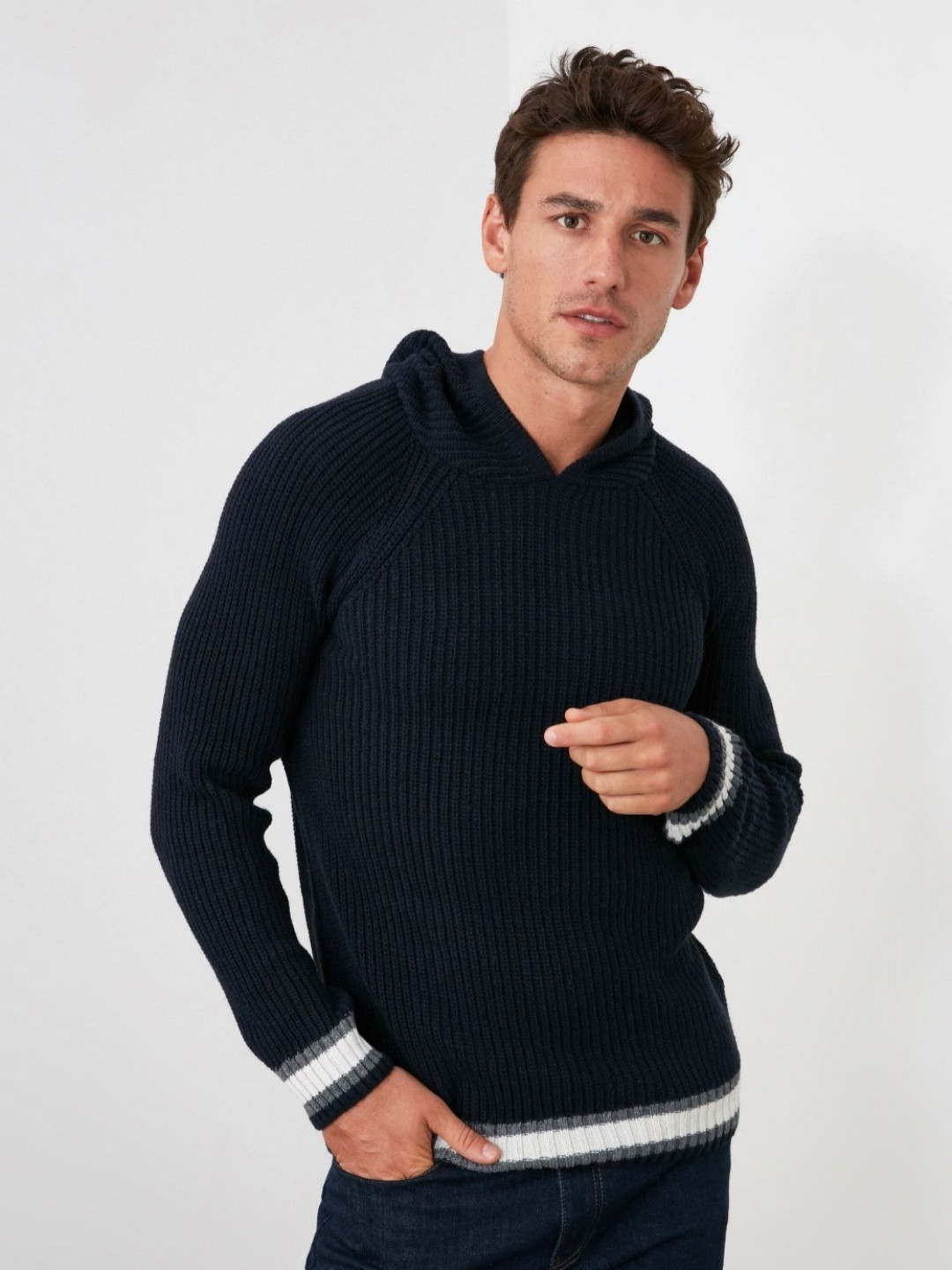 Trendyol Men Self Design Hood Cotton Sweatshirt