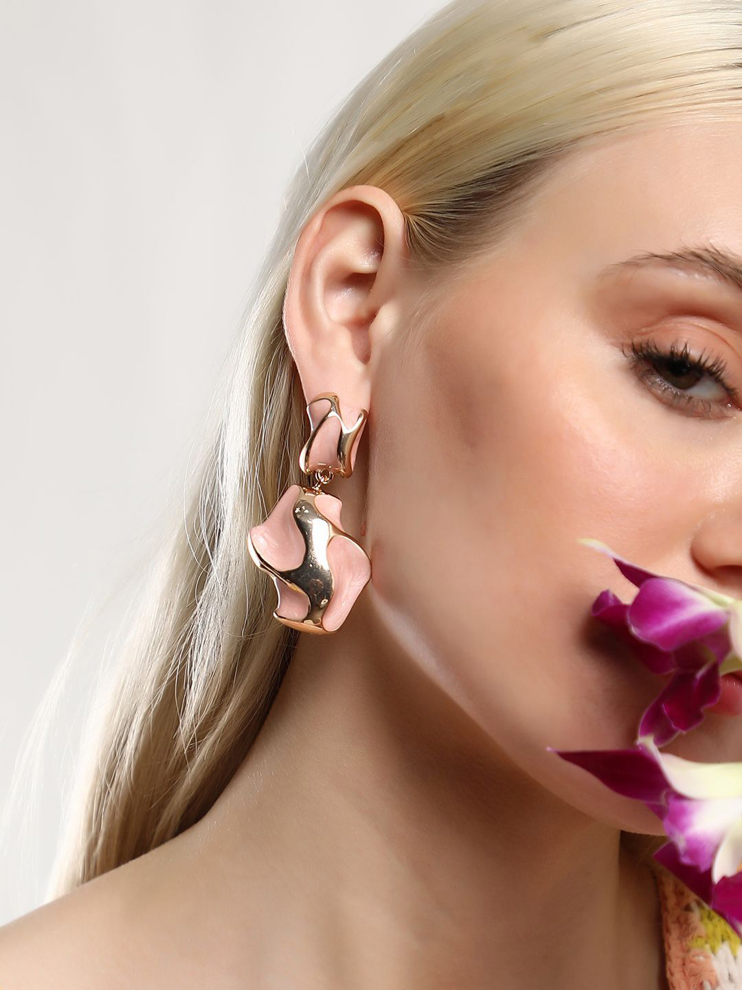 SOHI Gold-Plated Contemporary Eroded Drop Earrings