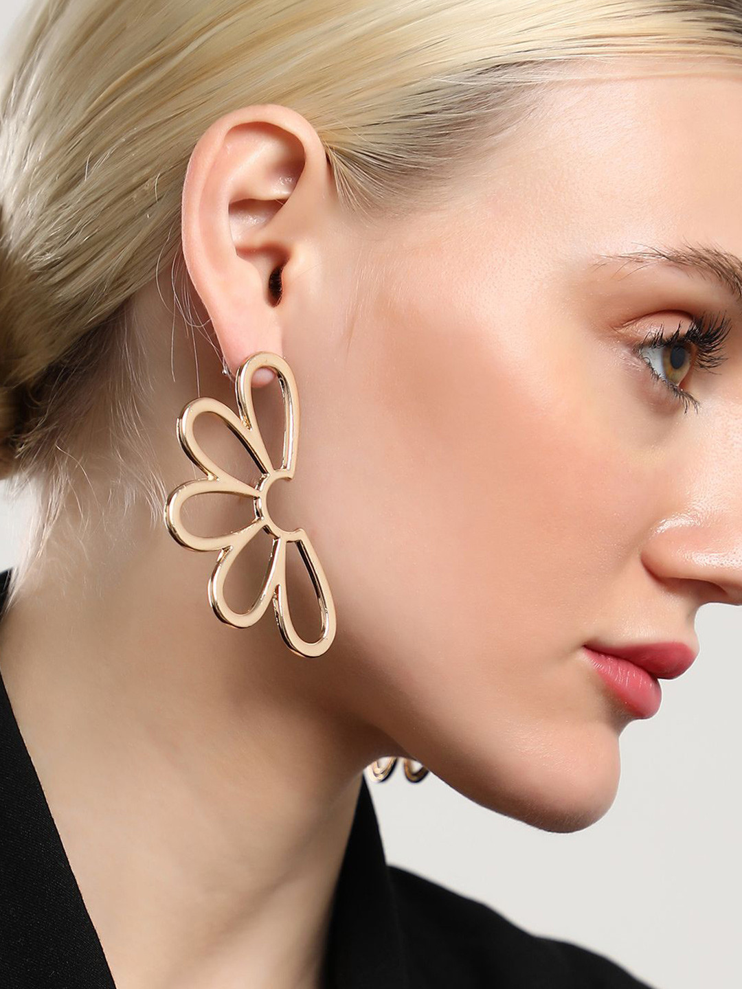 SOHI Gold Plated Semi Floral Drop Earrings