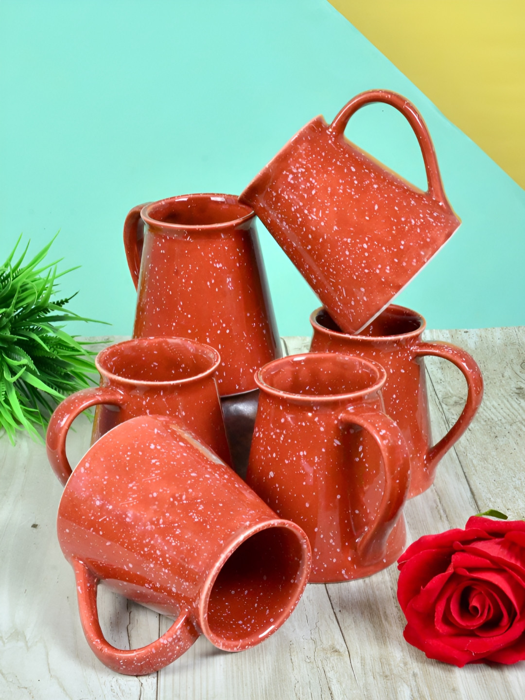 FABINALIV New Modern Design Brown Ceramic Handmade 6 Piece Mugs-310ml
