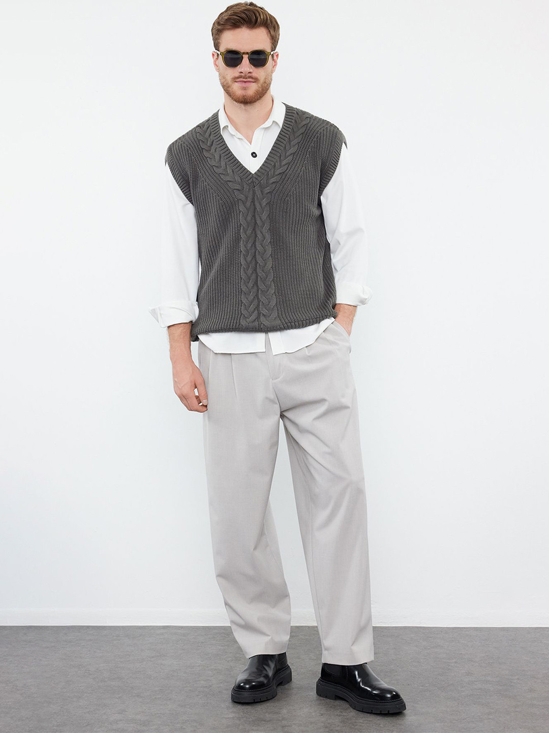 Trendyol Men Cable Knit Sweater Vest