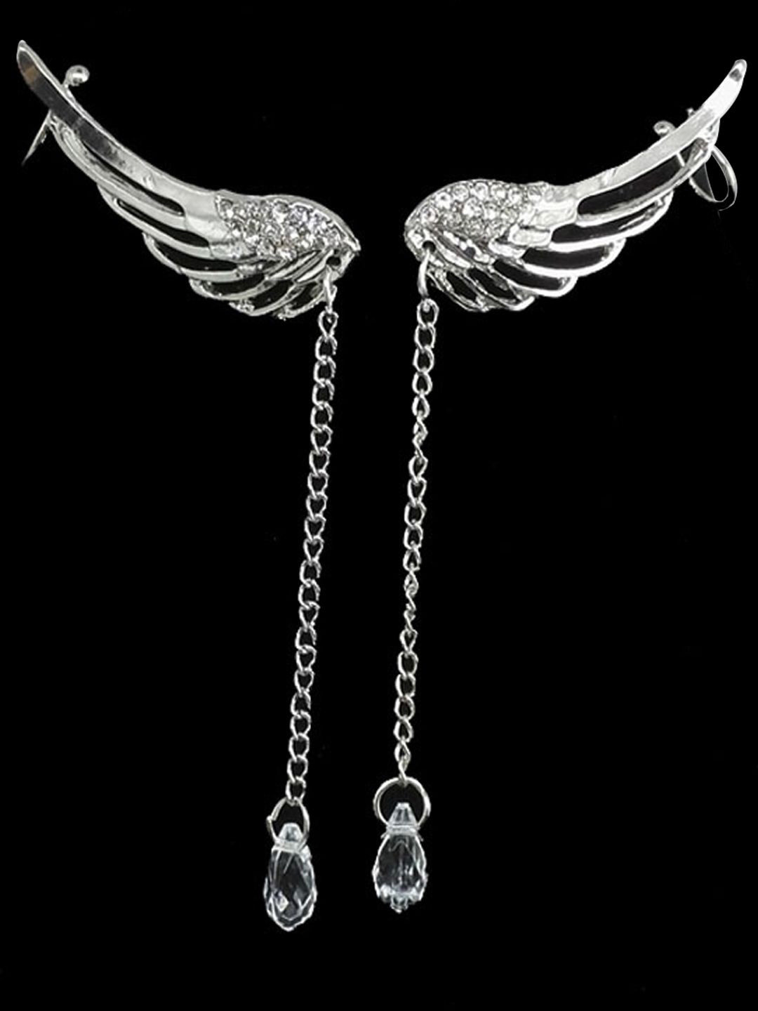 Krelin Silver-Plated Contemporary Crystals Angel Wings Drop Earrings