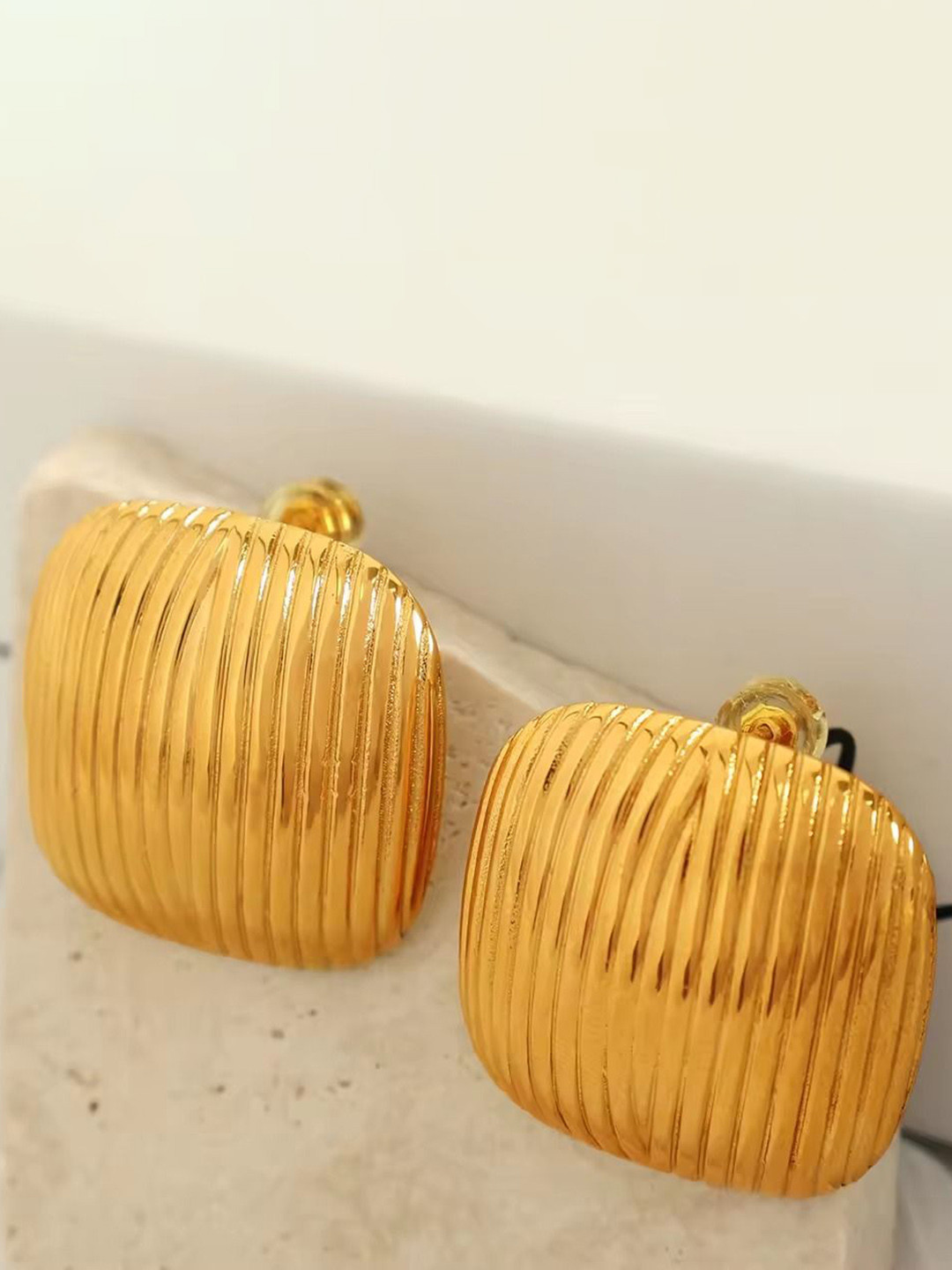 MEENAZ Gold-Plated Stainless Steel Anti Tarnish Square Studs