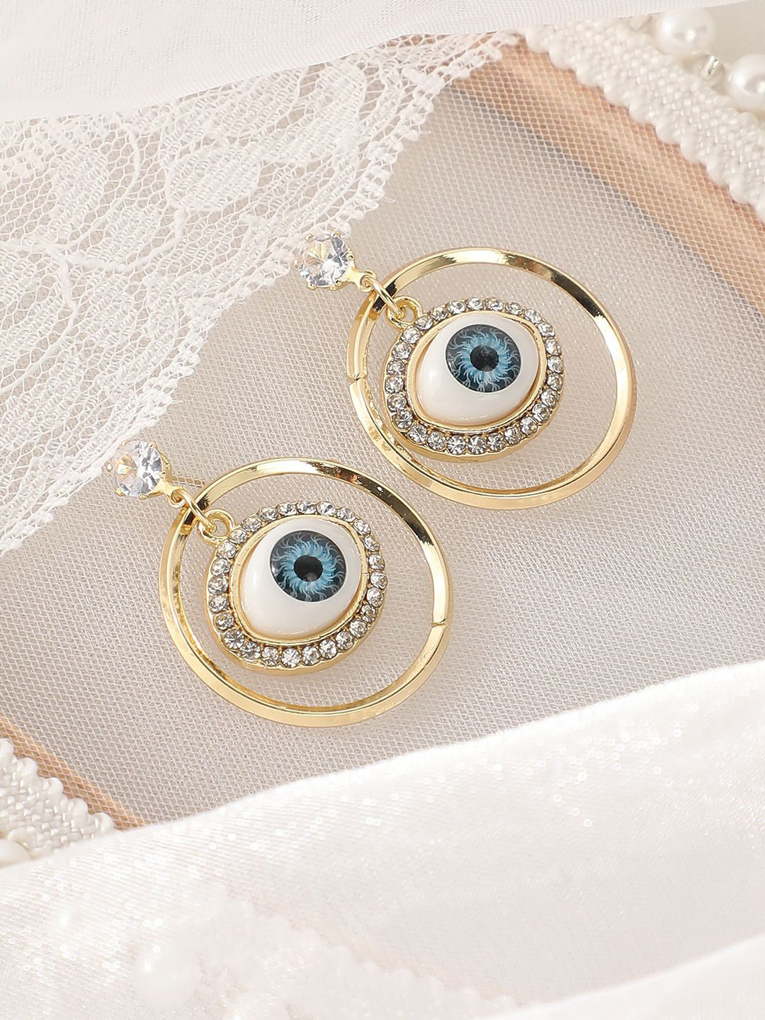 SOHI Gold-Plated Evil-Eye Loop Drop Earrings