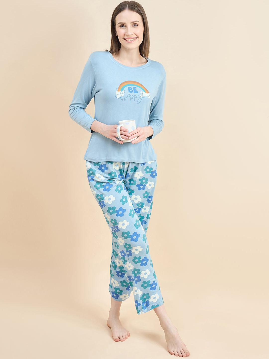 July For Women Lt Blue T-Shirt Printed Night suit - Pyjama-PC1114