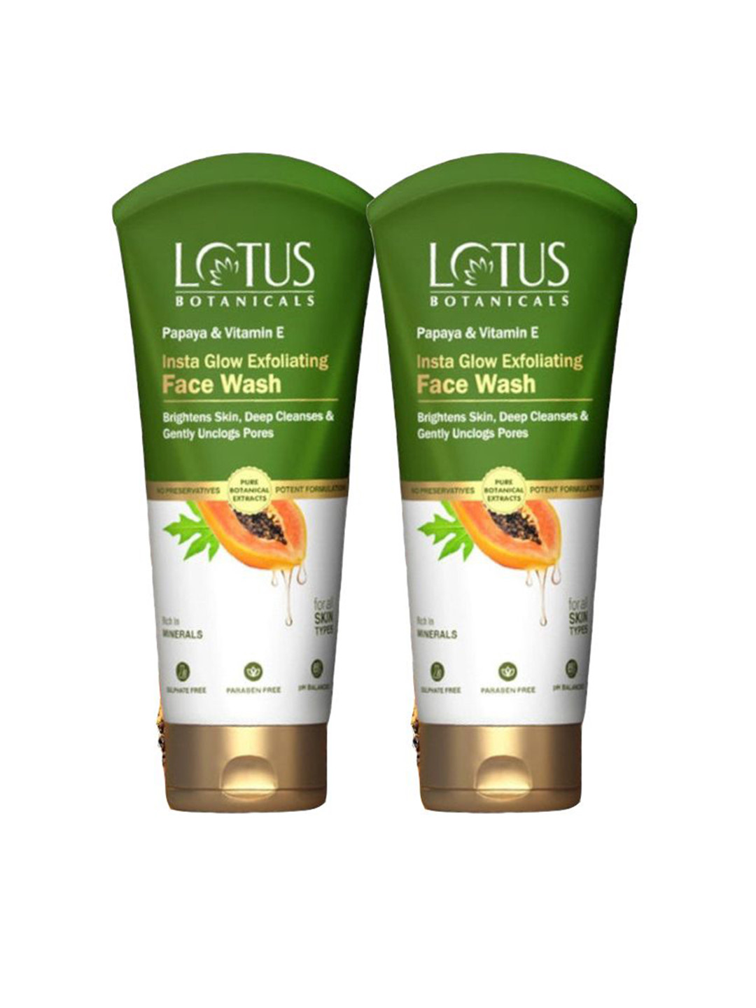 Lotus Botanicals Set Of 2 Papaya & Vitamin E Insta Glow Exfoliating Face Wash-100ml Each