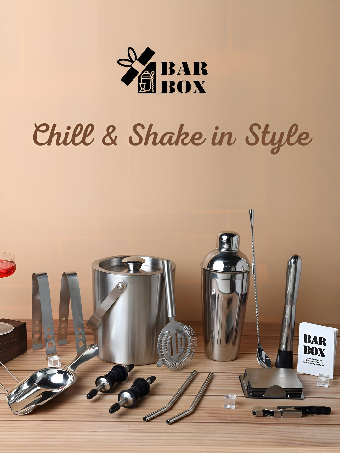 BAR BOX Silver-toned 16 Pieces Stainless Steel Barware Tool Sets