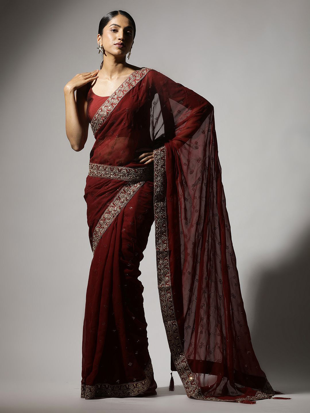 Qahal Embellished Sequinned Pure Georgette Saree