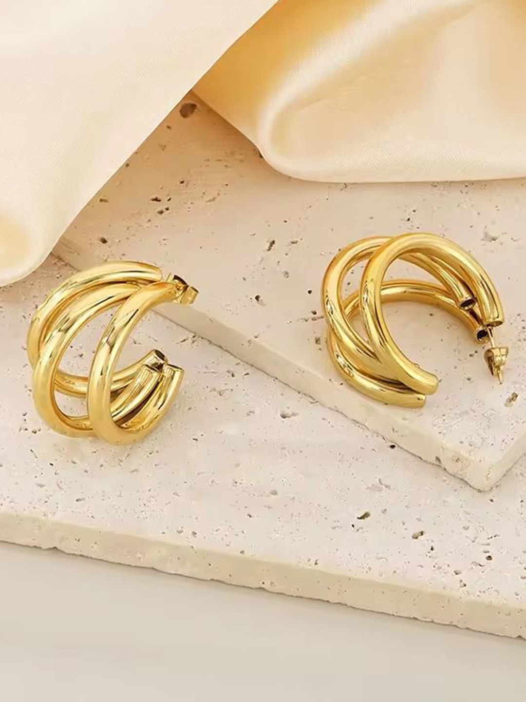MEENAZ Stainless Steel Circular Clip On Half Hoop Earrings