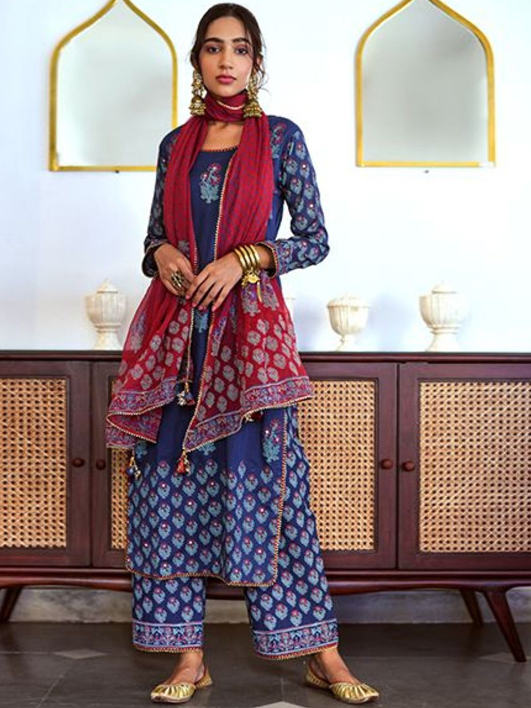 Anni Designer Floral Printed Beads and Stones Kurta with Palazzos & Dupatta