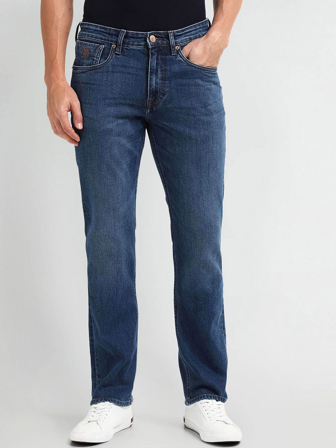 U.S. Polo Assn. Men Prince Slim Fit Mid-Rise Light Fade Stretchable Jeans