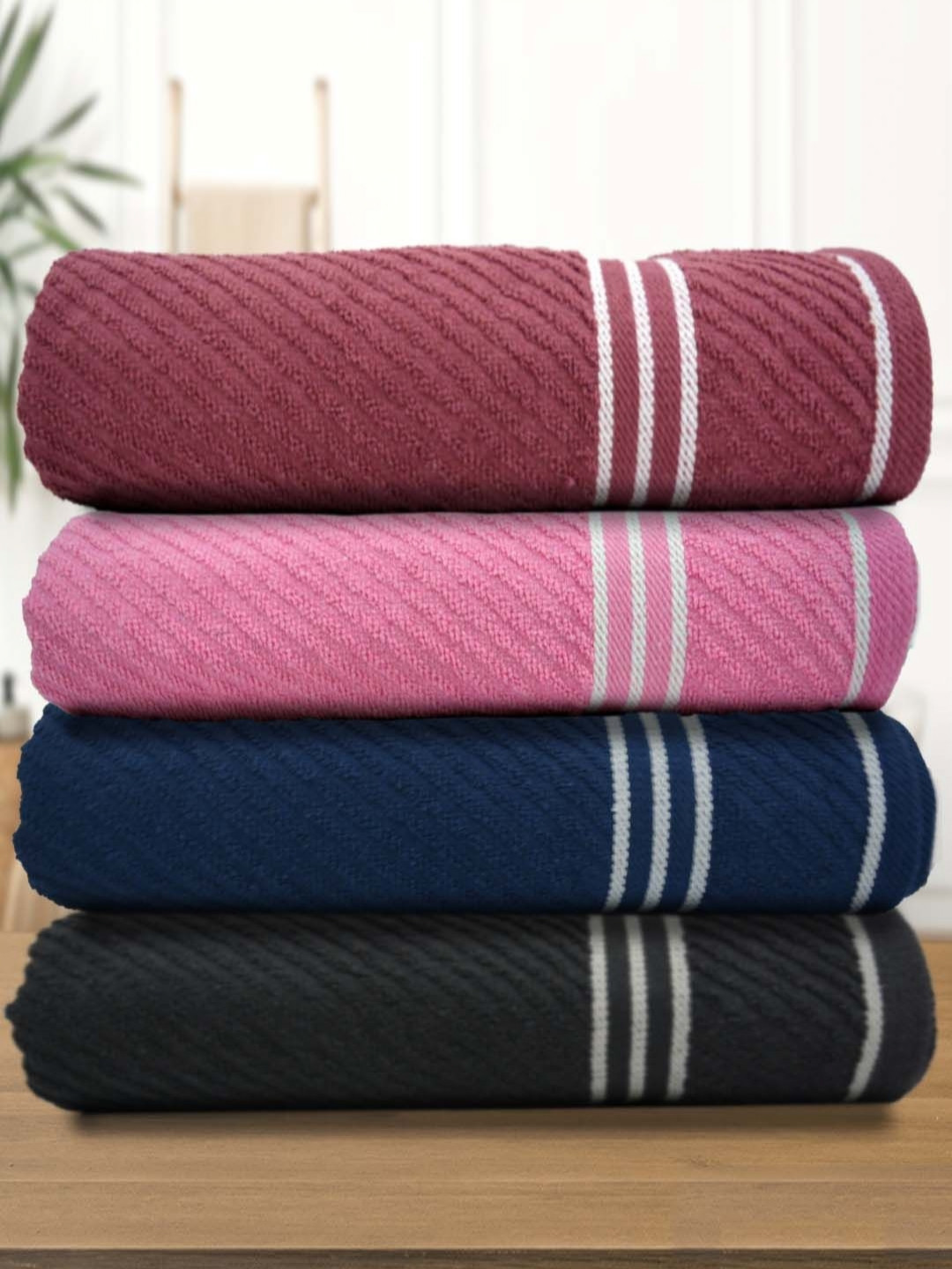 Aura Burgundy & Navy Blue 4 Pieces Cotton 400 GSM Bath Towel