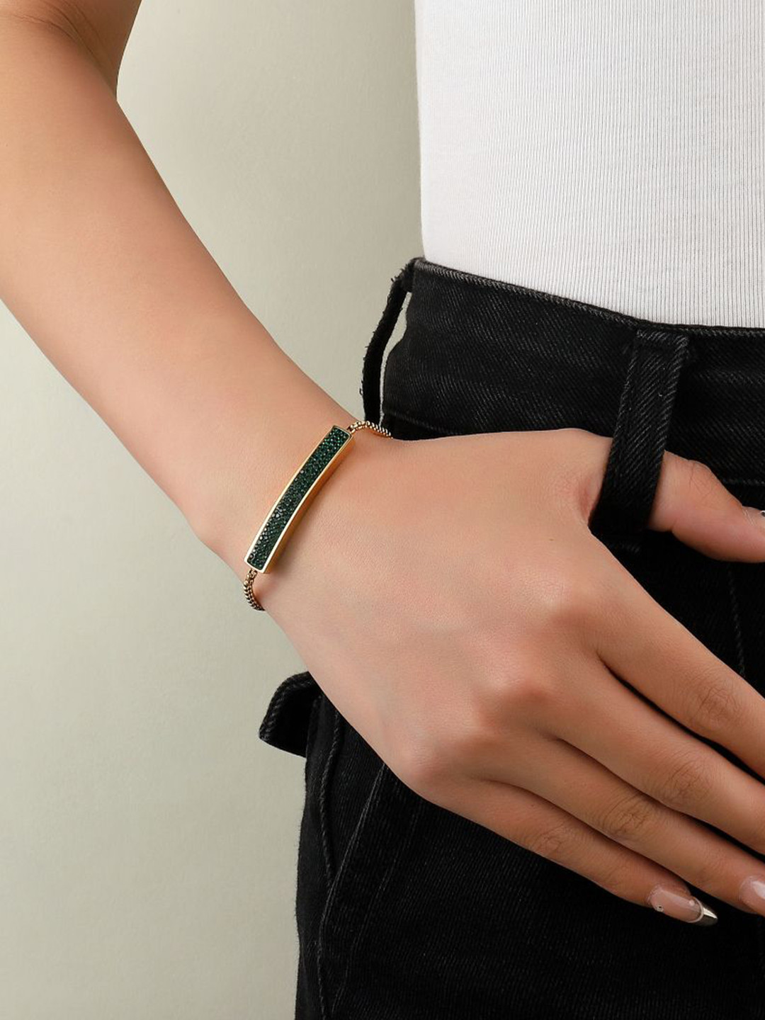 SALTY Stainless Steel Stone-Stuuded Midnight Enamel Wraparound Bracelet