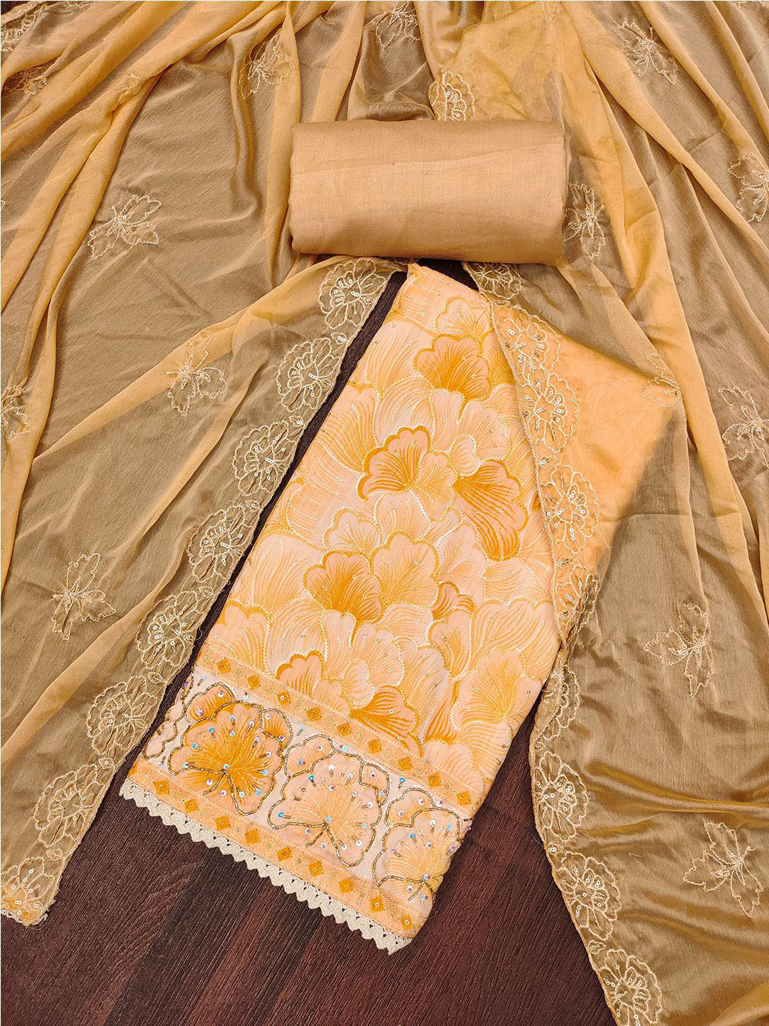 Lilots Floral Printed Sequinned Muslin  Unstitched Dress Material