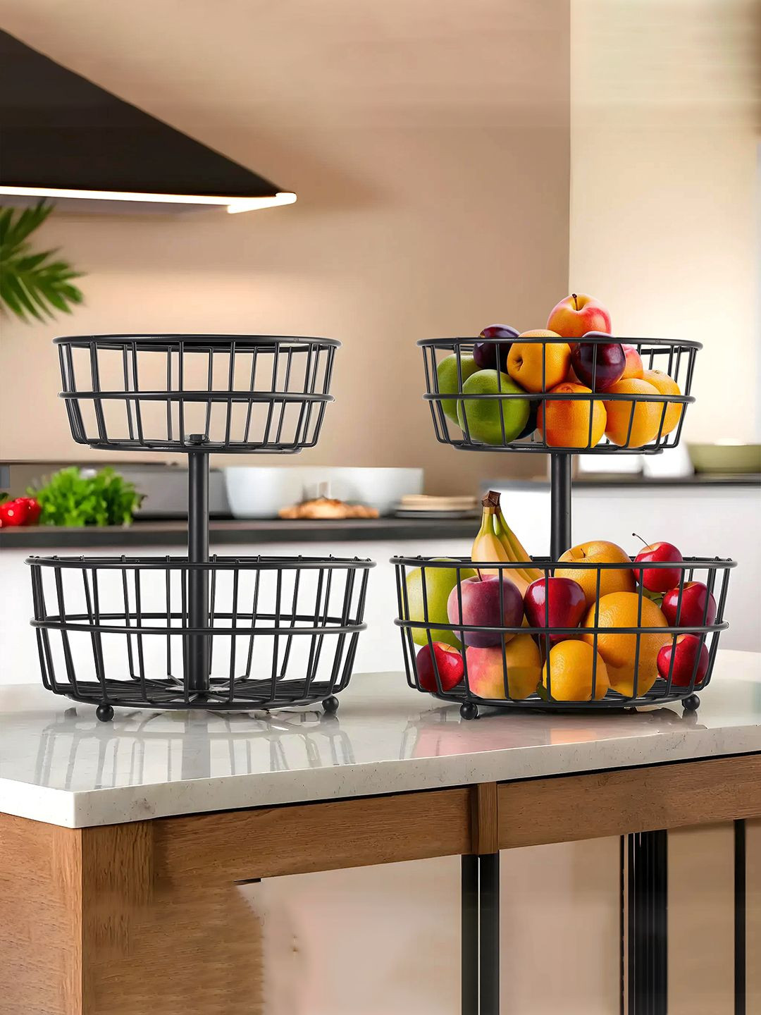 Kuber Industries Black 2 Pieces 2-Layer Metal Storage Stand