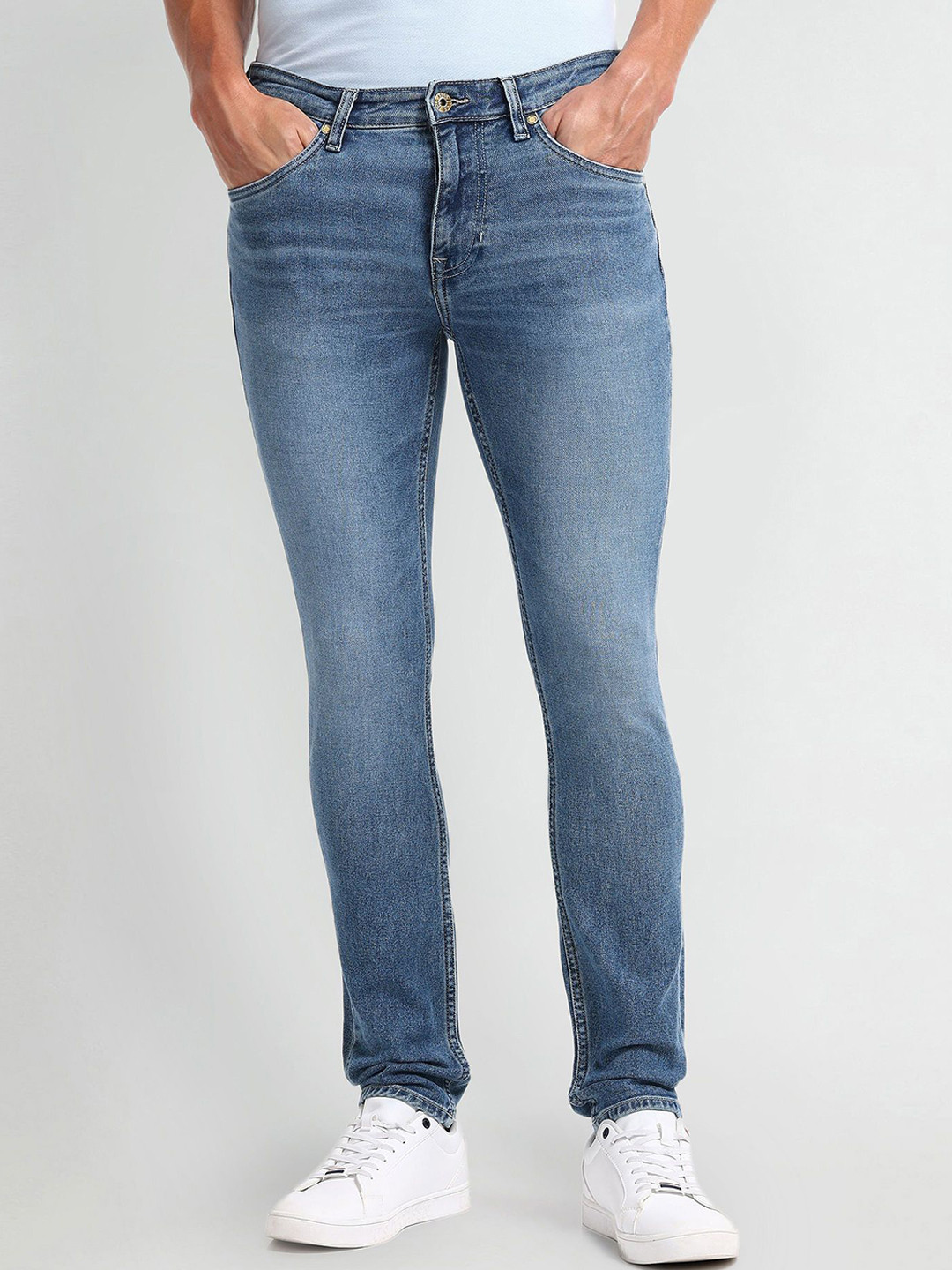 U.S. Polo Assn. Men Prince Slim Fit Mid-Rise Light Fade Stretchable Jeans