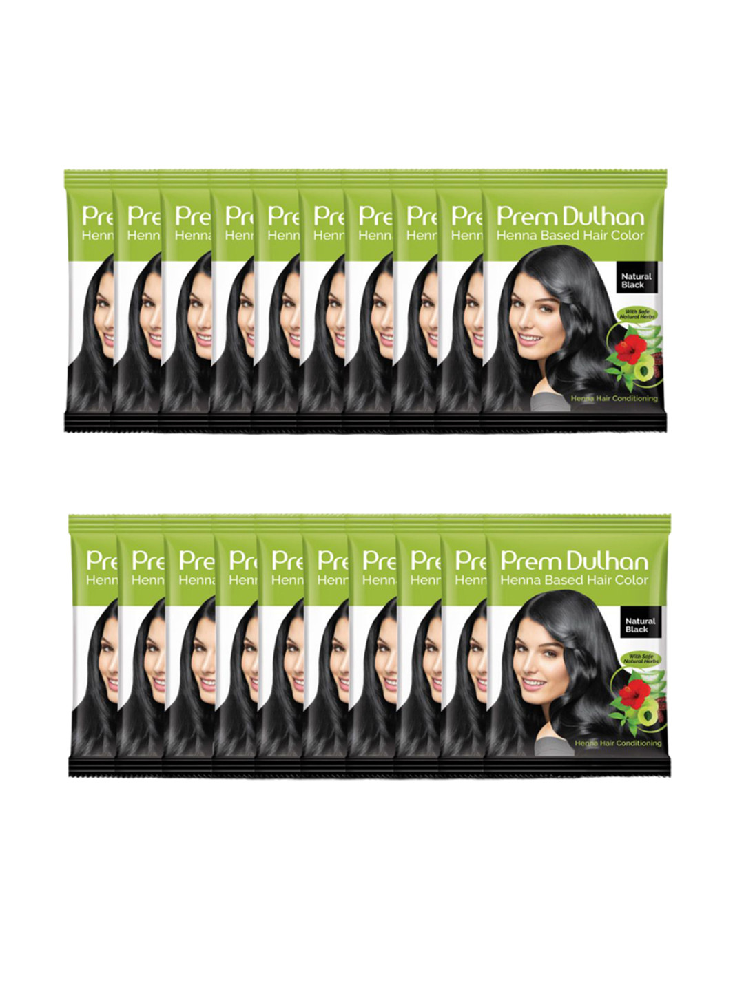 Prem Dulhan Set Of 20 Henna Based Hair Colour - 10 g Each - Natural Black