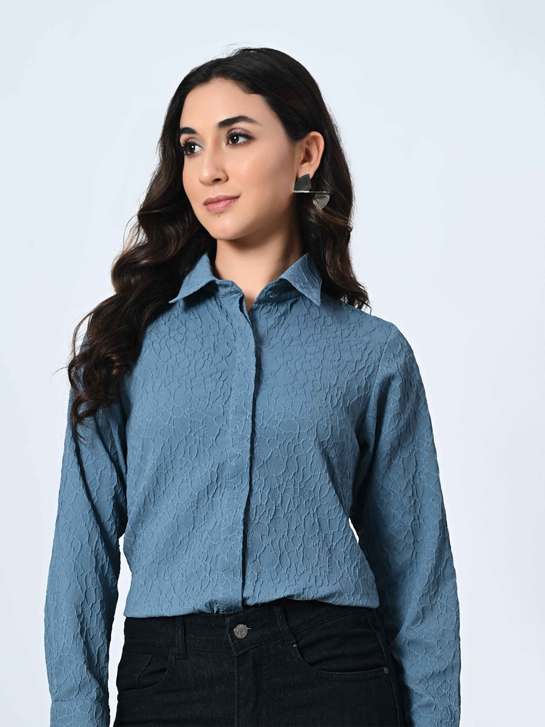 ALL WAYS YOU Women Standard Spread Collar Textured Acrylic Casual Shirt