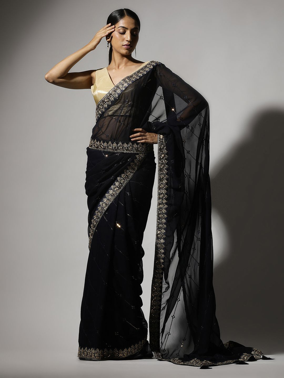 Qahal Embellished Embroidered Pure Georgette Saree