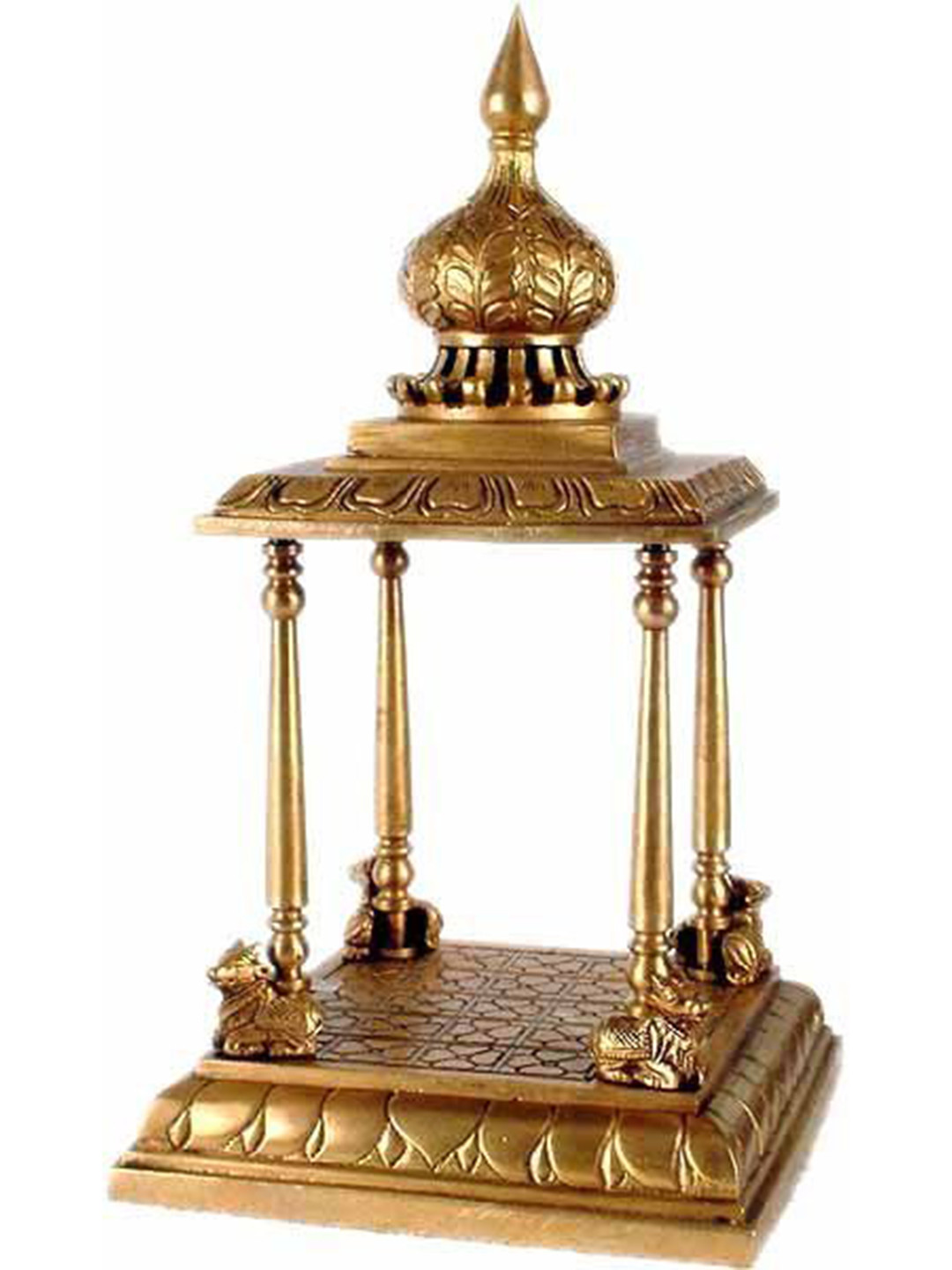 Exotic India Vedika: Makeshift Altar Gold Brass Metallic Prayer Room Hand Made Medium Showpiece - 13.5 Inches