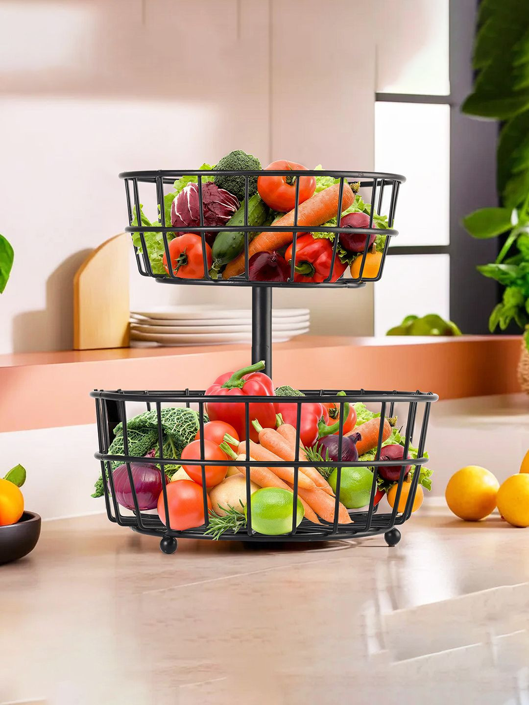 Kuber Industries Black 2-Layer Metal Storage Stand