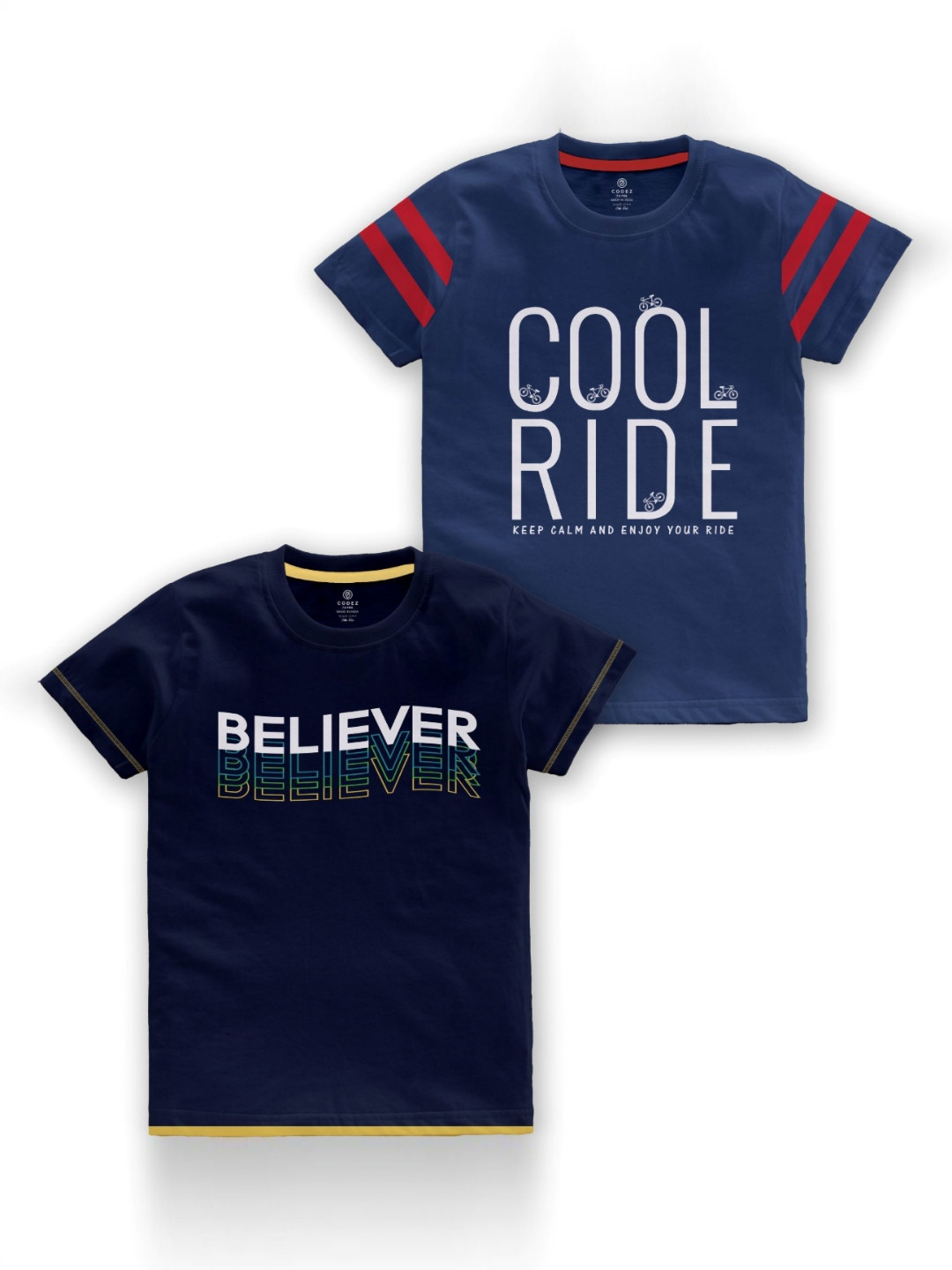 CODEZ Boys Pack Of 2 Typography Printed Round Neck Cotton T-shirts