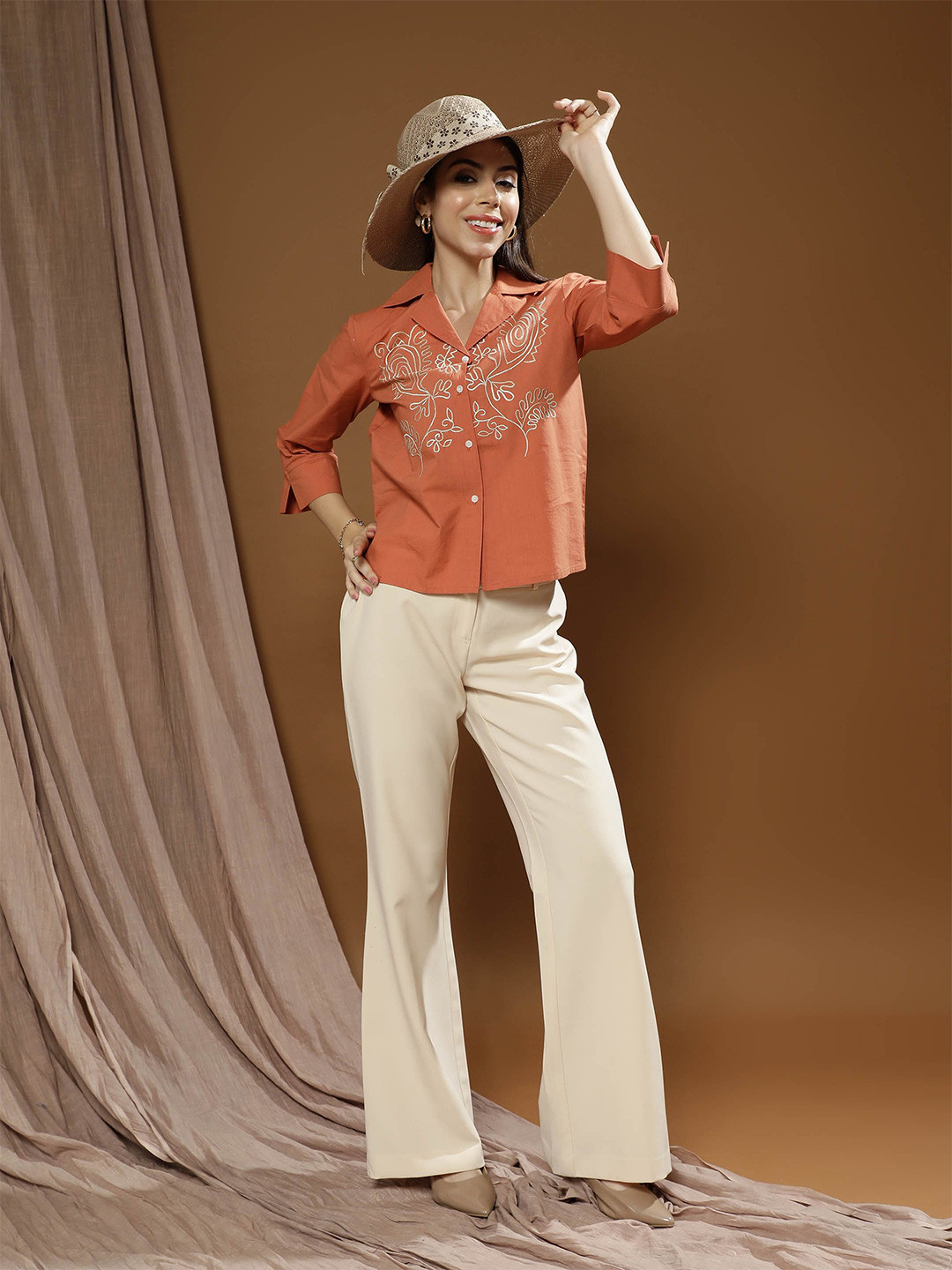 Boho By Athena Embroidered Cotton Shirt Style Top